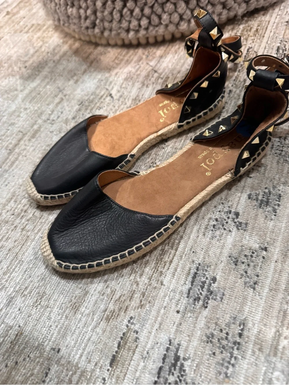 Maypol Black Studded Ankle-Tie Espadrille Flats size 7.5